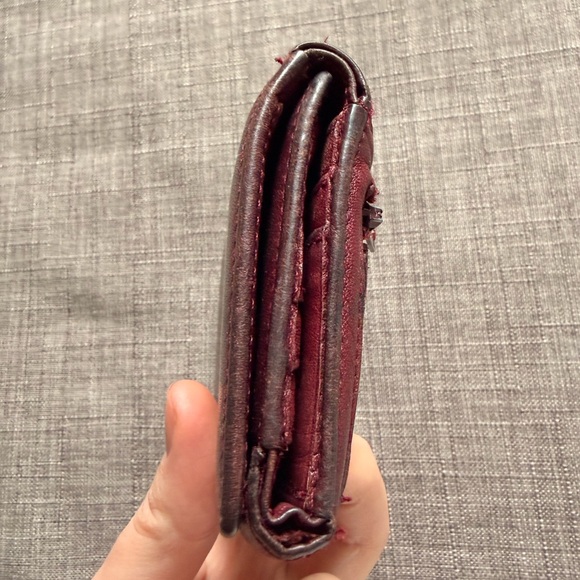 Valentino Deep Burgundy Leather Card Case with Gold V Logo - Picture 6 of 12